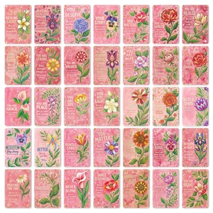 Set of 36 floral affirmation cards with pink aesthetic and inspirational quotes for decor