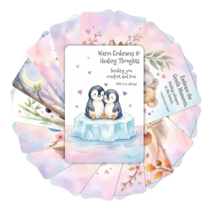Gros plan de cartes de vœux apaisantes avec manchots mignons et aquarelle douce