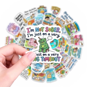 50 lustige Nüchternheits-Cartoon-Sticker mit grünen Bären-Illustrationen und bunter Typografie