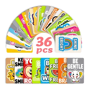 Set of 36 cute cartoon animal lunchbox cards with motivational English quotes for kids
