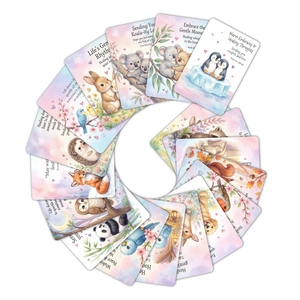 Détail des cartes d'illustration d'animaux mignons aux tons pastel aquarelle