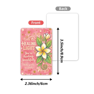Healing Light cards with pink watercolor flowers and gold stars, front and back view