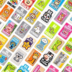 Detail showing 63x95mm cute animal lunchbox notes and inspirational reward cards