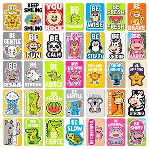 35-piece cute cartoon animal motivational lunch box note cards for kids, 63x95mm set