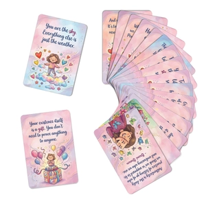 Detailed view of positive affirmation cards with pastel watercolor and inspiring quotes