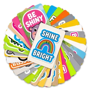 Detailed fan-shaped arrangement of colorful cartoon animal lunchbox reward cards