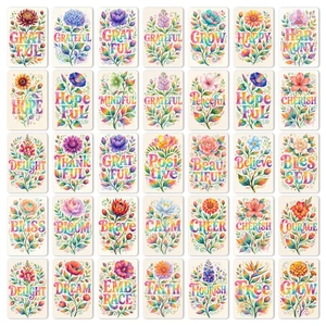 Detailansicht von 36 einzigartigen Aquarell-Blumenkarten mit motivierenden Textdesigns