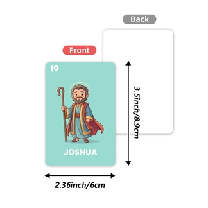 Set of 36 cartoon character learning cards for kids education showing Joshua card No. 19