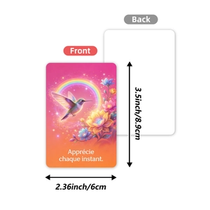 French fantasy animal energy cards with hummingbird design and 8.9cm x 6cm dimensions