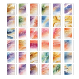 Set di 36 carte per la mindfulness con design acquerello disposte in una griglia 6x6