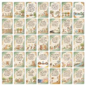 Vue détaillée de 35 cartes inspirantes avec illustrations d'animaux et citations