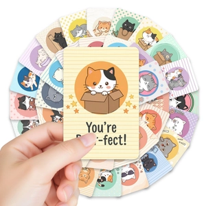 Set of 36 cute cartoon cat quote cards for wall decoration and journaling scrapbooks