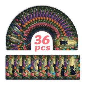 Détail de 36 cartes décoratives chat noir forêt magique avec motifs floraux apaisants
