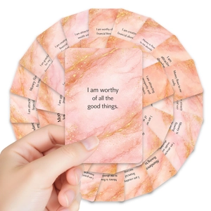 Pink marble and gold glitter manifestation cards set with English motivational quotes