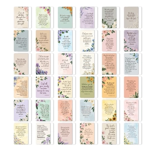 Collection of 36 watercolor floral cards with inspirational Bible verses in a 6x6 grid