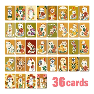 Bohemian Style Cat Art Illustration Decorative Cards Set Abstract Folk Art Cat Flower Stationery Postcards For Room Decor