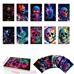 10er Set künstlerische Totenkopf-Postkarten mit Neon- und Cyberpunk-Designs für Dekoration