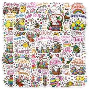 Easter Bunny Stickers Waterproof Vinyl Decals For Laptop Scrapbooking DIY Decorative Festive Rabbit Egg Flower Stickers