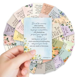 Close-up of floral watercolor scripture cards with inspirational bible verses and round edges
