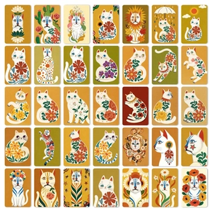 Detailed collection of 35 Bohemian style artistic cat illustration decorative cards