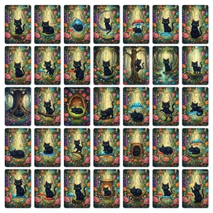 35 Cartes d'affirmation chat noir avec illustrations de forêt pour décoration de journal