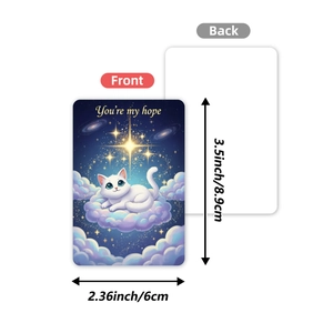 Starry sky cat decorative cards with dream quotes showing front and back views