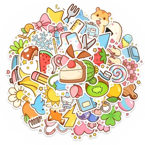 Lot de 50 autocollants de dessins animés imperméables avec motifs d'animaux et d'aliments