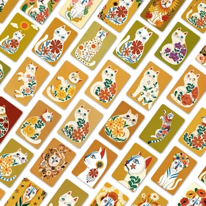 Bohemian cat art cards featuring vintage folk illustrations with floral and sun motifs