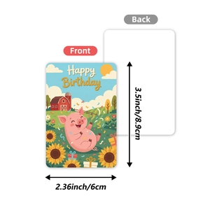Cartoon pig farm birthday card set for kids 2.36x3.5 inch front and back views
