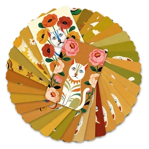 Bohemian cat art cards set featuring 36 creative abstract illustrations in a circle