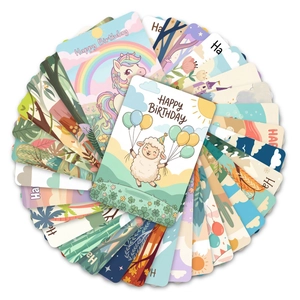 36-piece set of creative cartoon animal birthday cards featuring unicorns and sheep