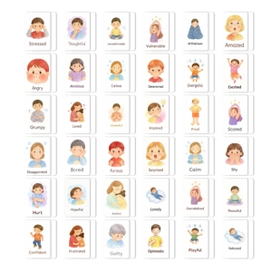 Detail view of 36 unique watercolor emotion cards for children's emotional education