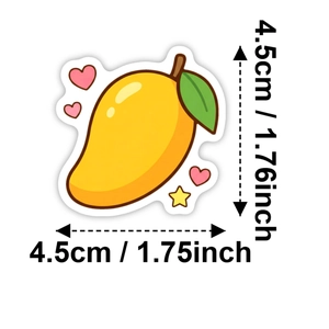 Détail d'un autocollant mangue cartoon avec cœurs de 4,5 cm pour décoration créative