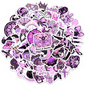 Purple Gothic Stickers Pastel Goth Pink Skull Bat Coffin Waterproof PVC Decorative Decals For Journal Laptop Suitcase