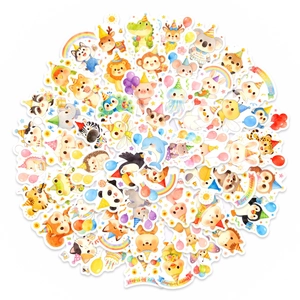 Autocollants de Fête d'Anniversaire Animaux de Dessins Animés à l'Aquarelle Mignons Lion Panda Pingouin Imperméables pour Enfants DIY