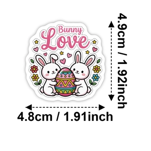 50pcs cute Easter bunny stickers with colorful eggs and Bunny LOVE text decor