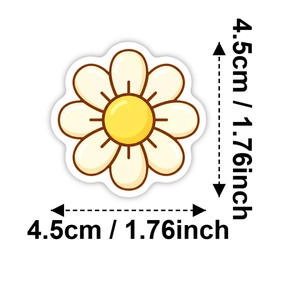 Détail d'un autocollant marguerite montrant les dimensions 4,5 cm x 4,5 cm pour déco DIY