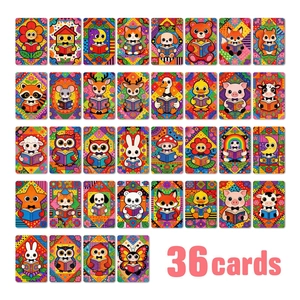 Cute Cartoon Animal Reading Message Cards Creative Mosaic Style Coated Paper Greeting Cards For Children Student School Office Decoration