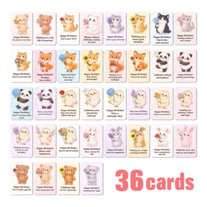 Lindas Tarjetas de Felicitación de Cumpleaños Animales Acuarela Estilo Dibujado a Mano Dibujos Animados Patrones Surtidos para Niños Amigos Fiesta de Cumpleaños