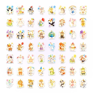 Lot de 56 autocollants d'animaux mignons à l'aquarelle pour décoration de fête d'enfants