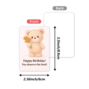 Pack de 36 tarjetas de cumpleaños de animales con ilustración de oso en acuarela