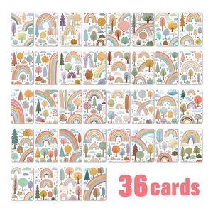Rainbow Forest Illustration Art Paper Journal Material For Wall Decor Nordic Style Decorative Cards With Natural Patterns