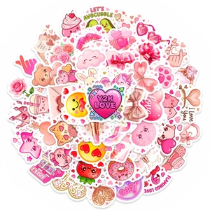 Valentinstag Cartoon Aufkleber Wasserdicht PVC Rosa Herz Erdbeere Tier Decals Für Scrapbooking DIY Dekoration Damen Geschenk