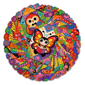 Set of colorful cartoon animal reading cards with vibrant hand-drawn style illustrations