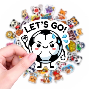 Détail d'un autocollant de foot cartoon avec slogan Let's Go sur PVC étanche