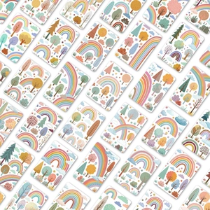Detail of 36-piece rainbow forest cards with soft tones and rounded corners for decor