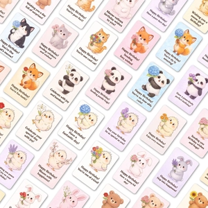 Set de 36 tarjetas de cumpleaños de acuarela con lindos animales y juegos de palabras