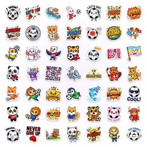 Lot de 50 autocollants de football animaux mignons avec pandas et lions pour enfants