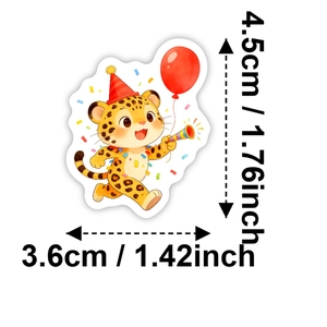 Autocollant léopard mignon avec chapeau de fête et ballon, imperméable, 3.6x4.5cm