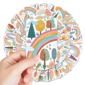 36pcs Rainbow Forest illustration cards with pastel nature patterns for wall decor